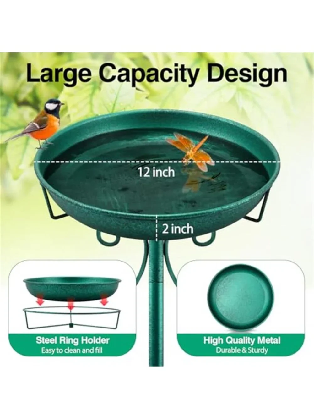 New 35In Metal Bird Bath for Outside, Vintage Freestanding Birdbaths